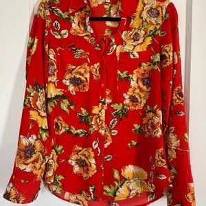 Express Red Slim Fit Floral Portofino Shirt